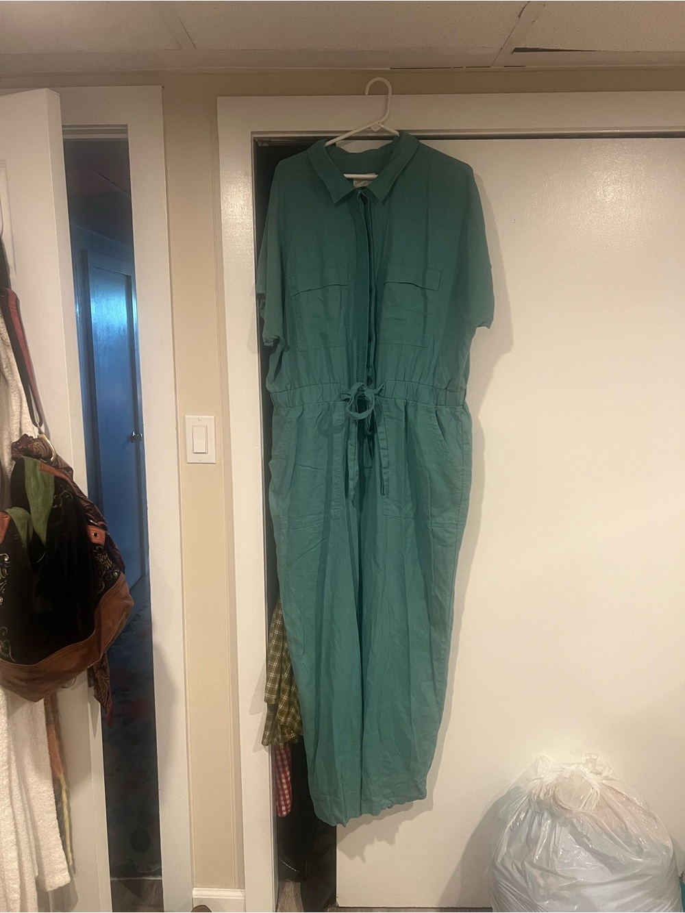 Universal Thread Teal Short-Sleeve Utility Jumpsuit with Drawstring and Elastic